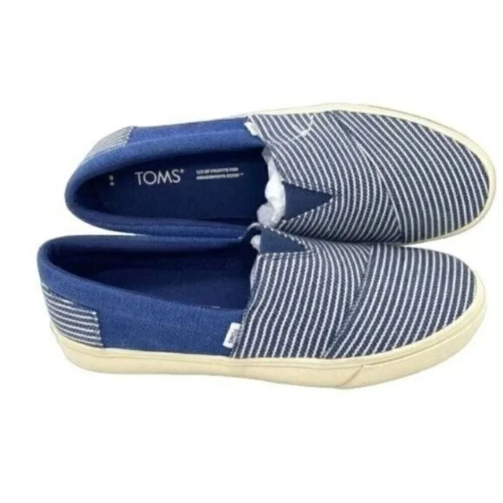 Toms Navy Striped Baja Slip On Sneaker Shoes Unisex